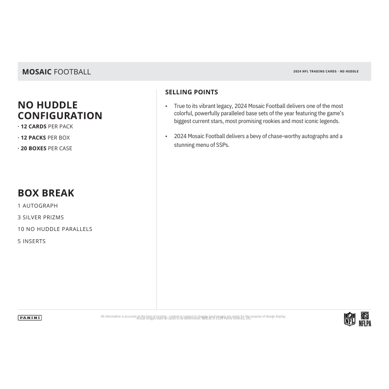 2024 Panini Mosaic Football No Huddle Box